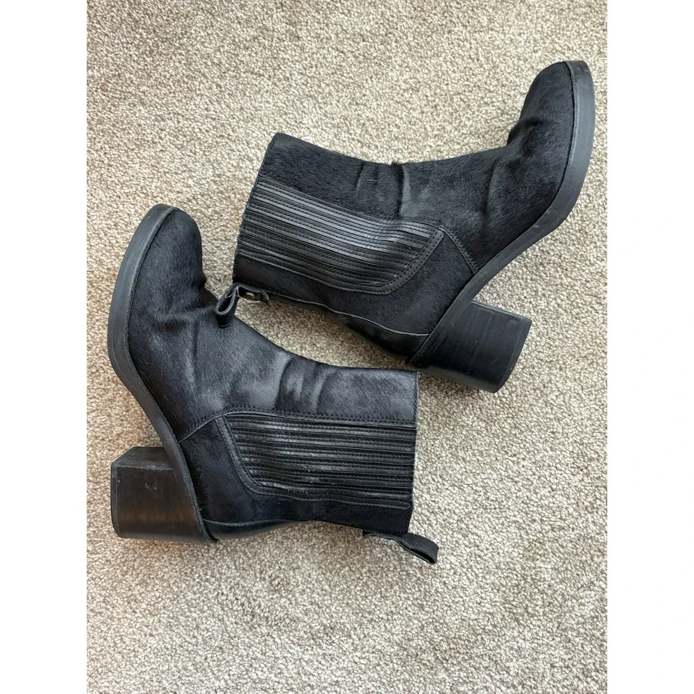 Ugg Black Animal Hair Almond Toe Heeled Pull On Stretch Ankle Boots US‎ 8 - Picture 5 of 6